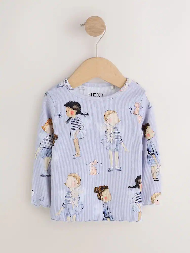 |Girl| Camiseta de Manga Longa Canelada Blue Fairy (3 meses a 7 anos)