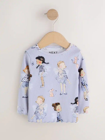 |Girl| Camiseta de Manga Longa Canelada Blue Fairy (3 meses a 7 anos)