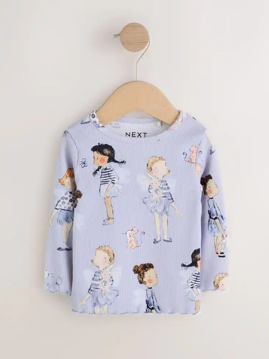 |Girl| Camiseta de Manga Longa Canelada Blue Fairy (3 meses a 7 anos)