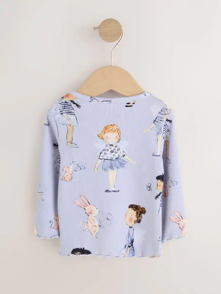|Girl| Camiseta de Manga Longa Canelada Blue Fairy (3 meses a 7 anos)