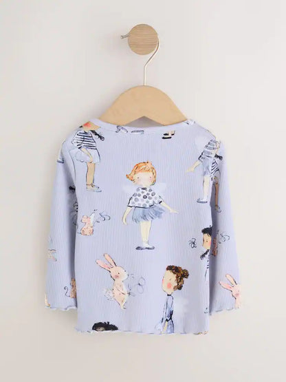 |Girl| Camiseta de Manga Longa Canelada Blue Fairy (3 meses a 7 anos)