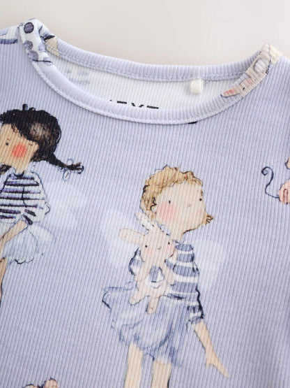 |Girl| Camiseta de Manga Longa Canelada Blue Fairy (3 meses a 7 anos)