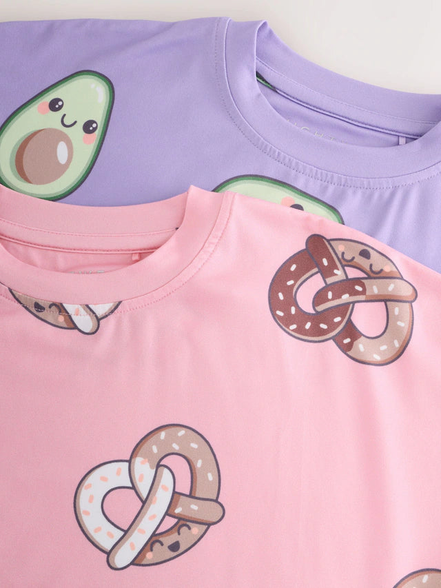 |BigGirl| Pacote Com 2 Camisolas Com Estampa De Abacate Rosa/Roxa (3-16 anos)