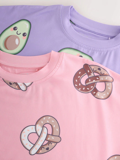 |BigGirl| Pacote Com 2 Camisolas Com Estampa De Abacate Rosa/Roxa (3-16 anos)