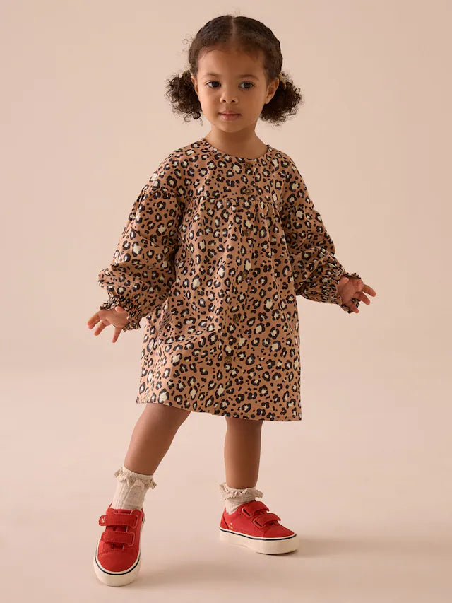 |Girl| Animal 100% Algodão Manga Comprida Vestido Com Botões (3 meses a 8 anos)