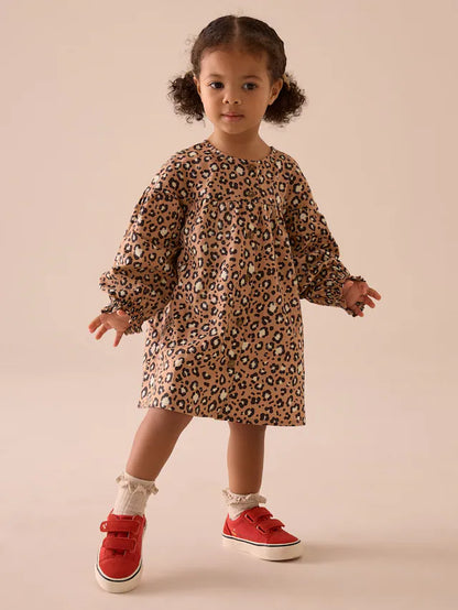 |Girl| Animal 100% Algodão Manga Comprida Vestido Com Botões (3 meses a 8 anos)