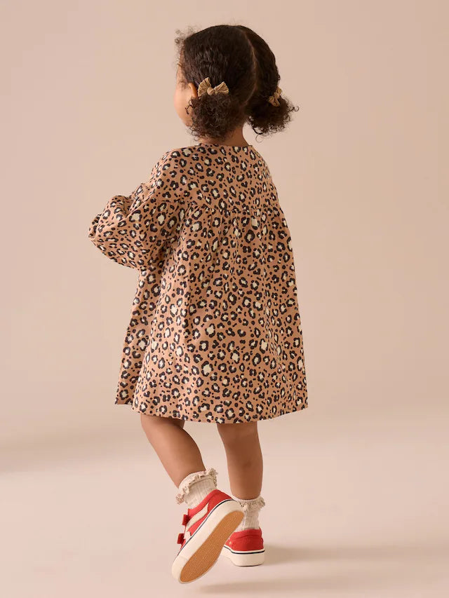 |Girl| Animal 100% Algodão Manga Comprida Vestido Com Botões (3 meses a 8 anos)