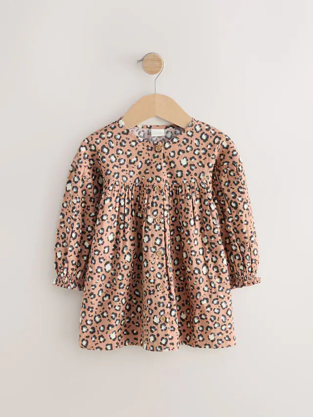 |Girl| Animal 100% Algodão Manga Comprida Vestido Com Botões (3 meses a 8 anos)