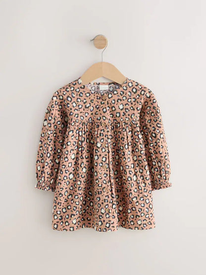 |Girl| Animal 100% Algodão Manga Comprida Vestido Com Botões (3 meses a 8 anos)