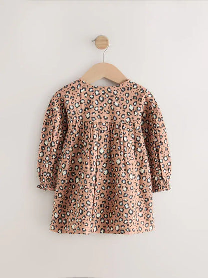 |Girl| Animal 100% Algodão Manga Comprida Vestido Com Botões (3 meses a 8 anos)