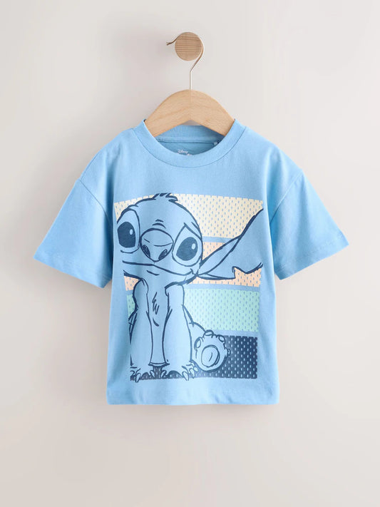 |Boy| Camiseta Azul Lilo & Stitch De Manga Curta 100% Algodão (3 meses a 8 anos)