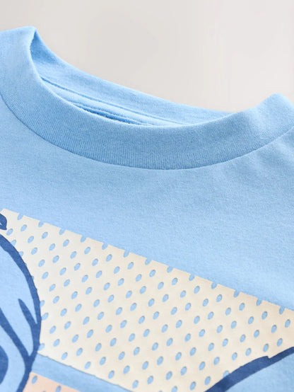 |Boy| Camiseta Azul Lilo & Stitch De Manga Curta 100% Algodão (3 meses a 8 anos)