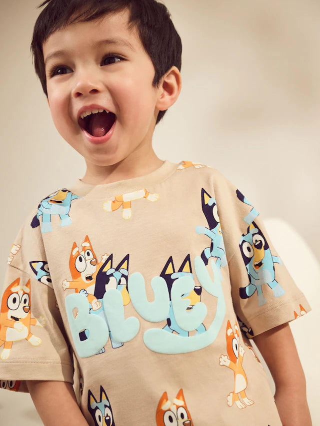 |Boy| Conjunto De Camiseta e Shorts Estampados Em Azul Neutro (3 meses a 8 anos)