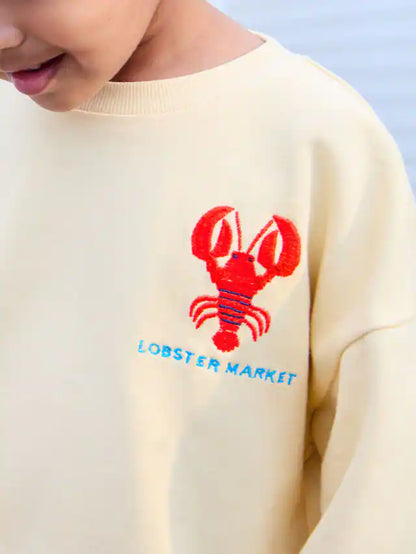 |Boy| Conjunto De Moletom e Shorts 100% Algodão Com Estampa De Lagosta Amarela/Azul (3 meses a 7 anos)