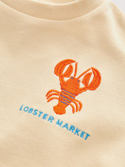 |Boy| Conjunto De Moletom e Shorts 100% Algodão Com Estampa De Lagosta Amarela/Azul (3 meses a 7 anos)