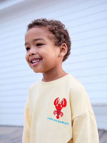 |Boy| Conjunto De Moletom e Shorts 100% Algodão Com Estampa De Lagosta Amarela/Azul (3 meses a 7 anos)