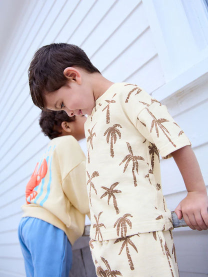 |Boy| Conjunto De Moletom e Shorts 100% Algodão Com Estampa De Lagosta Amarela/Azul (3 meses a 7 anos)