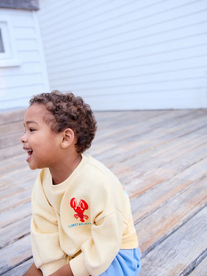 |Boy| Conjunto De Moletom e Shorts 100% Algodão Com Estampa De Lagosta Amarela/Azul (3 meses a 7 anos)