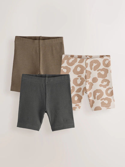 |Boy| Shorts De Ciclismo Cinza Carvão/Marrom Bege/Estampa Animal, Pacote Com 3 (3 meses a 7 anos)