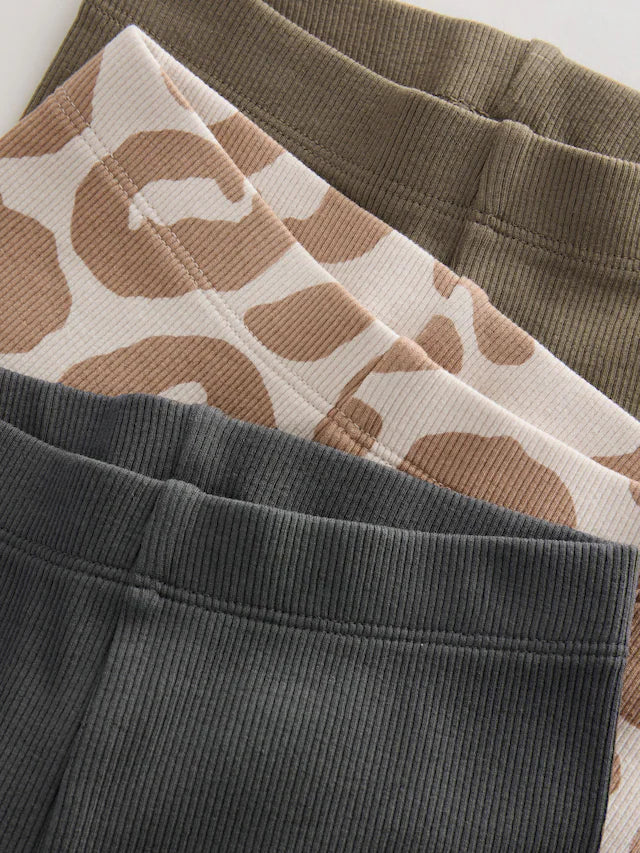 |Boy| Shorts De Ciclismo Cinza Carvão/Marrom Bege/Estampa Animal, Pacote Com 3 (3 meses a 7 anos)