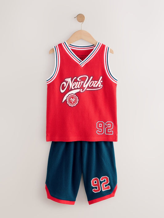 |BigBoy| Pijama Curto Vermelho/Azul De Basquete 100% Algodão (4-16 anos)