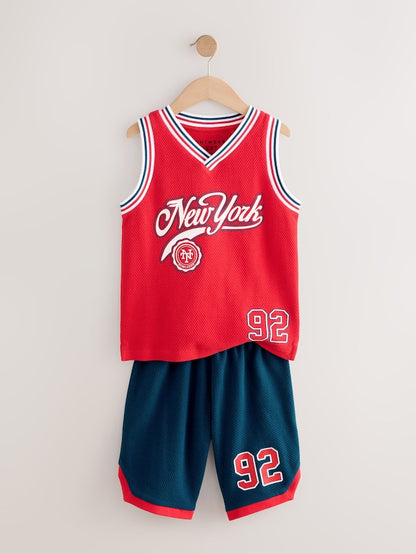 |BigBoy| Pijama Curto Vermelho/Azul De Basquete 100% Algodão (4-16 anos)