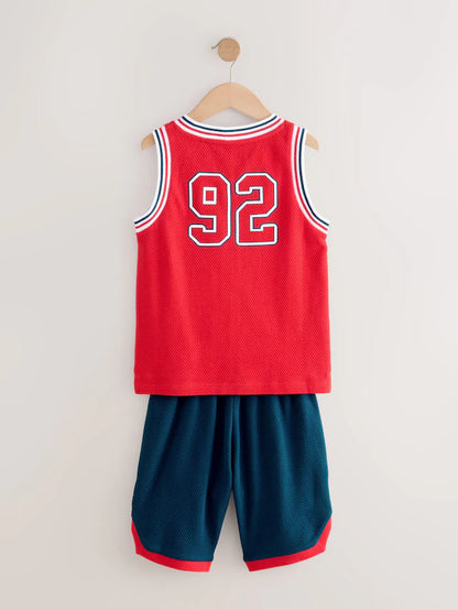 |BigBoy| Pijama Curto Vermelho/Azul De Basquete 100% Algodão (4-16 anos)