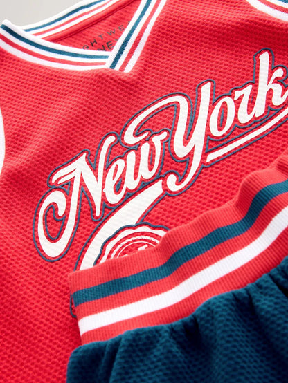 |BigBoy| Pijama Curto Vermelho/Azul De Basquete 100% Algodão (4-16 anos)