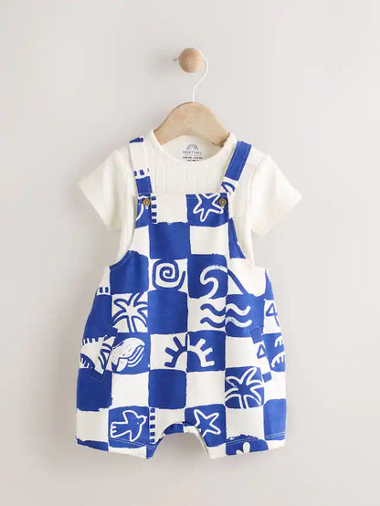 |BabyBoy| Conjunto De Macacão e Macacão Xadrez Azul 100% Algodão Para Bebê (0 meses)