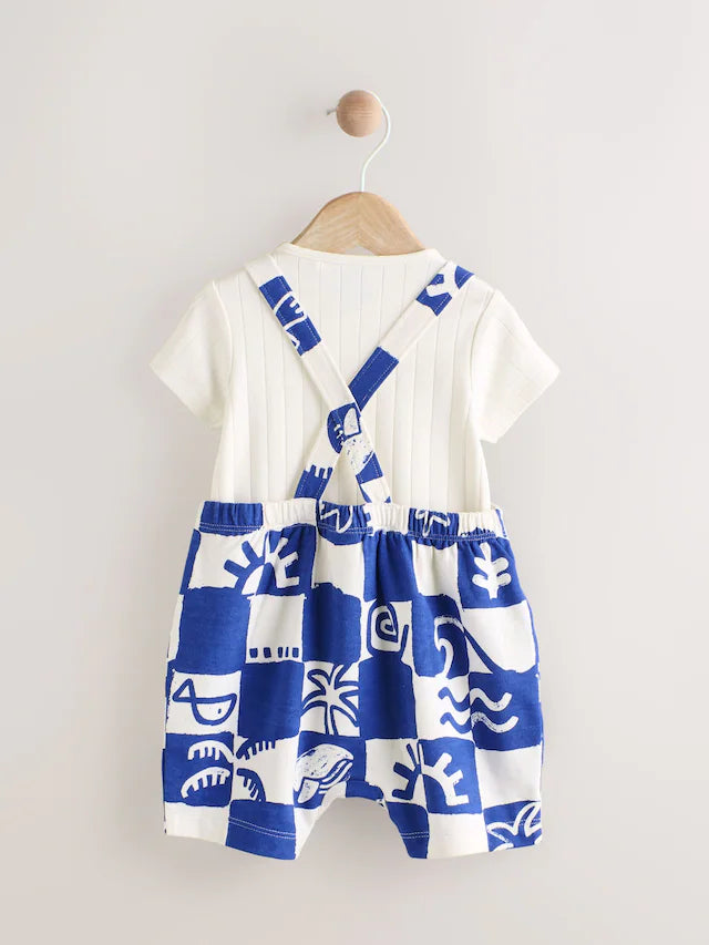 |BabyBoy| Conjunto De Macacão e Macacão Xadrez Azul 100% Algodão Para Bebê (0 meses)