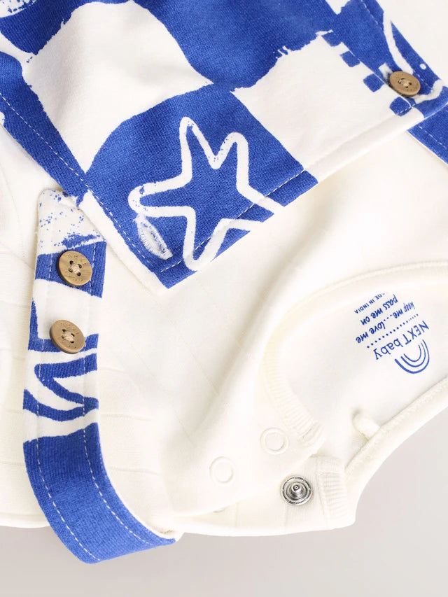 |BabyBoy| Conjunto De Macacão e Macacão Xadrez Azul 100% Algodão Para Bebê (0 meses)