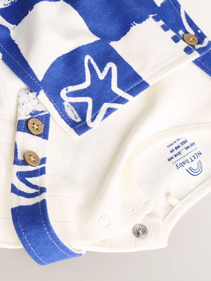 |BabyBoy| Conjunto De Macacão e Macacão Xadrez Azul 100% Algodão Para Bebê (0 meses)