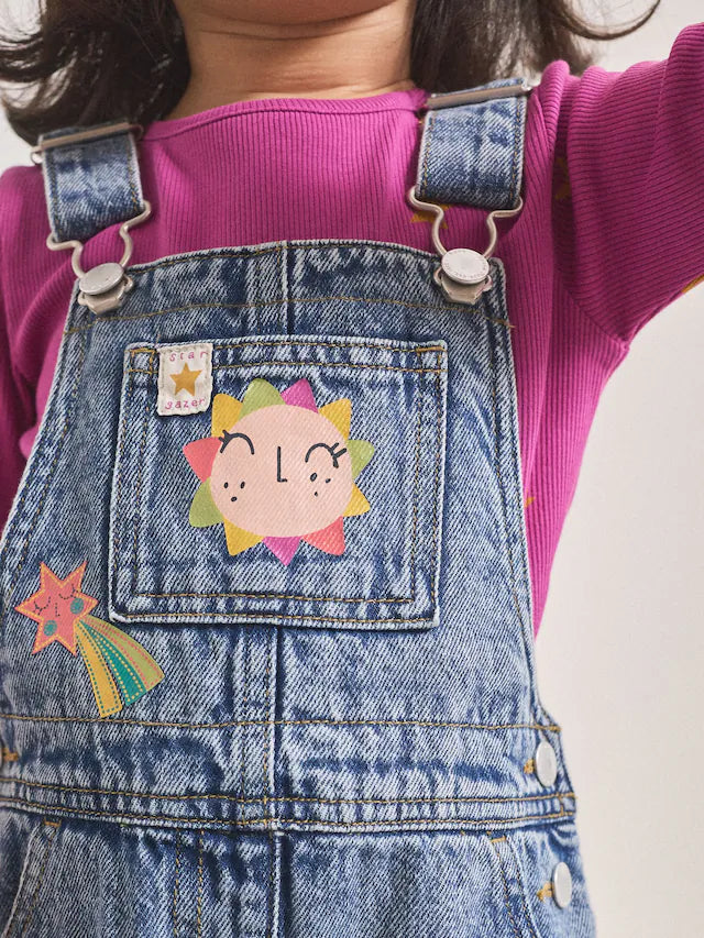 |Girl| Conjunto De Macacão Jeans Cósmico (3 meses a 7 anos)