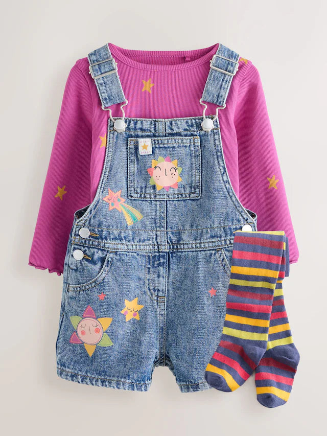 |Girl| Conjunto De Macacão Jeans Cósmico (3 meses a 7 anos)