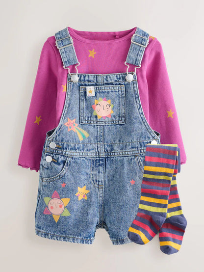 |Girl| Conjunto De Macacão Jeans Cósmico (3 meses a 7 anos)