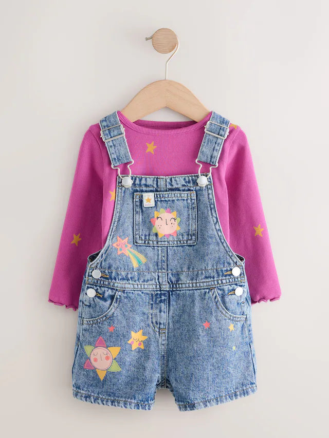 |Girl| Conjunto De Macacão Jeans Cósmico (3 meses a 7 anos)