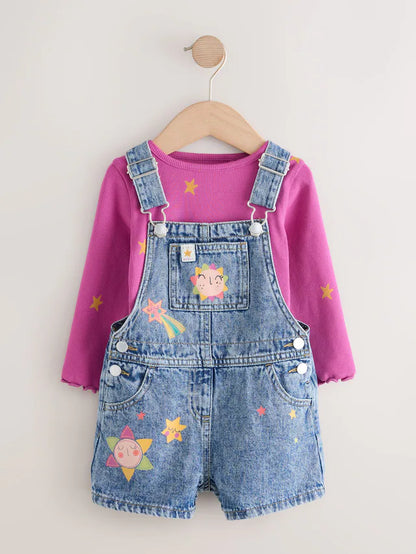 |Girl| Conjunto De Macacão Jeans Cósmico (3 meses a 7 anos)