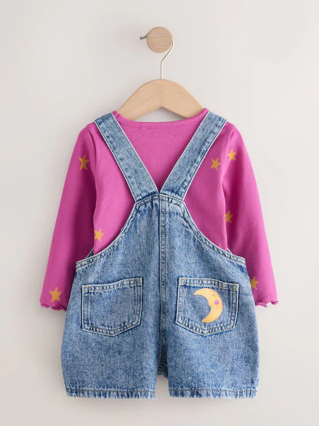 |Girl| Conjunto De Macacão Jeans Cósmico (3 meses a 7 anos)