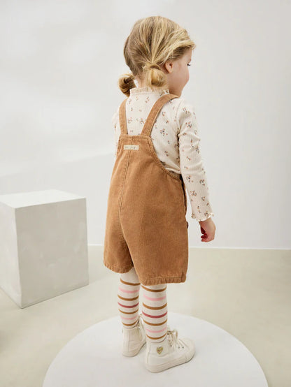 |Girl| Conjunto De Macacão De Veludo Cotelê Marrom Com Estampa De Urso (3 meses a 7 anos)