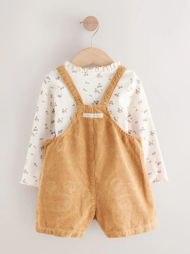 |Girl| Conjunto De Macacão De Veludo Cotelê Marrom Com Estampa De Urso (3 meses a 7 anos)