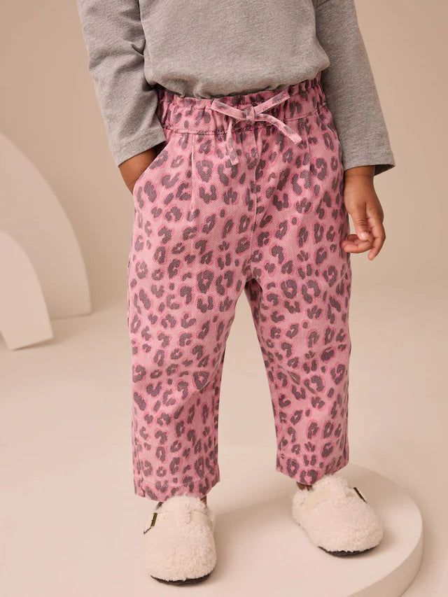 |Girl| Calça Jeans Rosa Com Estampa Animal Print Na Cintura (3 meses a 7 anos)