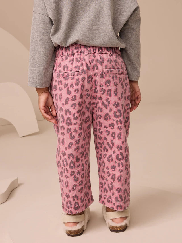 |Girl| Calça Jeans Rosa Com Estampa Animal Print Na Cintura (3 meses a 7 anos)