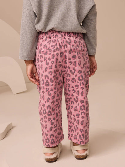 |Girl| Calça Jeans Rosa Com Estampa Animal Print Na Cintura (3 meses a 7 anos)