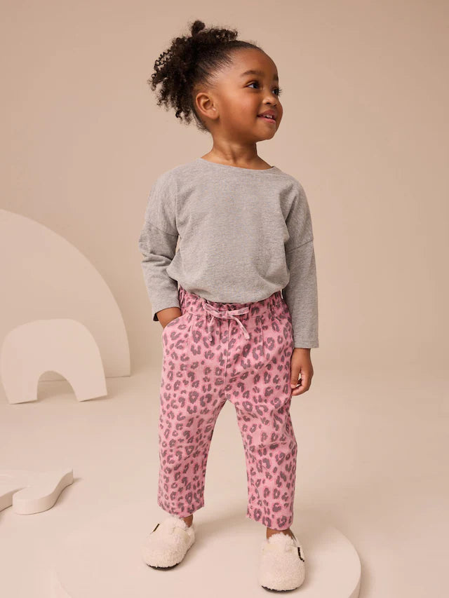 |Girl| Calça Jeans Rosa Com Estampa Animal Print Na Cintura (3 meses a 7 anos)