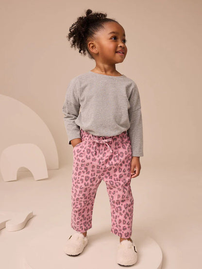 |Girl| Calça Jeans Rosa Com Estampa Animal Print Na Cintura (3 meses a 7 anos)