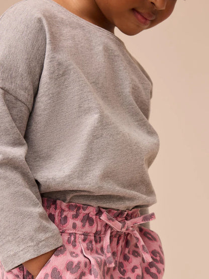 |Girl| Calça Jeans Rosa Com Estampa Animal Print Na Cintura (3 meses a 7 anos)