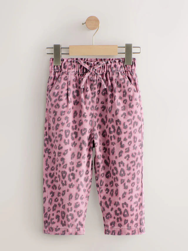 |Girl| Calça Jeans Rosa Com Estampa Animal Print Na Cintura (3 meses a 7 anos)