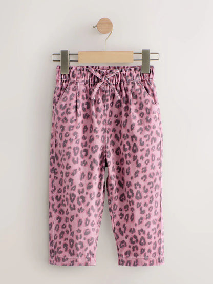 |Girl| Calça Jeans Rosa Com Estampa Animal Print Na Cintura (3 meses a 7 anos)