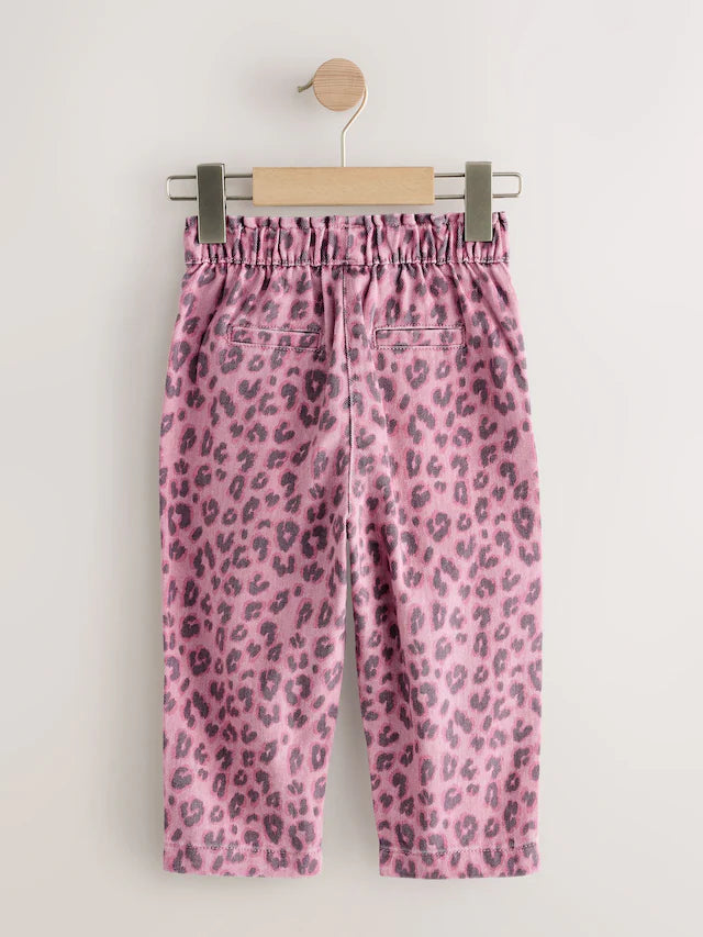 |Girl| Calça Jeans Rosa Com Estampa Animal Print Na Cintura (3 meses a 7 anos)