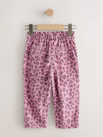 |Girl| Calça Jeans Rosa Com Estampa Animal Print Na Cintura (3 meses a 7 anos)